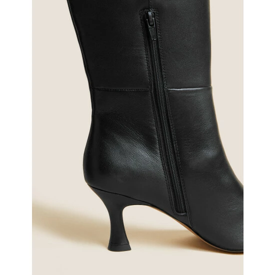 Autograph Leather Kitten Heel Pointed Knee High Boots Women Black 2 Autograph Leather Kitten Heel Pointed Knee High Boots Women Black - Image 2