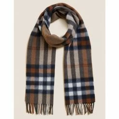 Autograph Pure Wool Checked Scarf Men Camel Mix