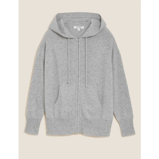 Autograph Pure Cashmere Textured Relaxed Hoodie Women Grey Mix 1 Autograph Pure Cashmere Textured Relaxed Hoodie Women Grey Mix