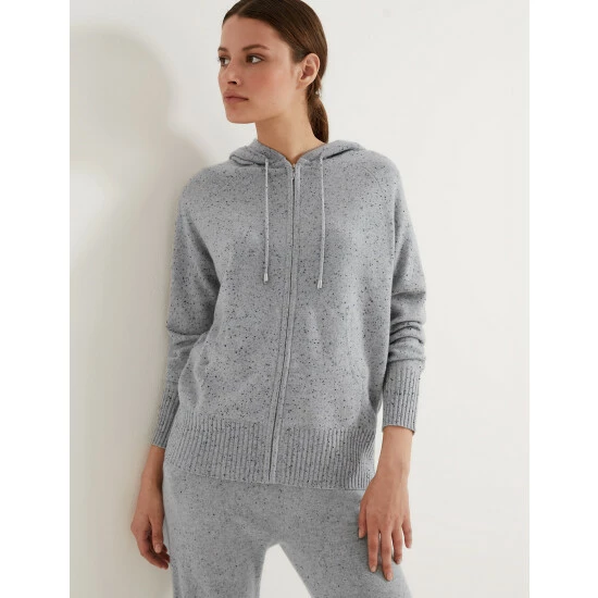 Autograph Pure Cashmere Textured Relaxed Hoodie Women Grey Mix 2 Autograph Pure Cashmere Textured Relaxed Hoodie Women Grey Mix - Image 2