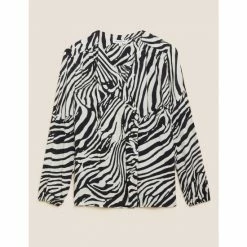 Autograph Animal Print V-Neck Long Sleeve Blouse Women Black Mix