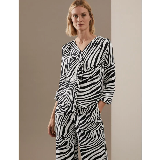 Autograph Animal Print V-Neck Long Sleeve Blouse Women Black Mix 6 Autograph Animal Print V-Neck Long Sleeve Blouse Women Black Mix - Image 6