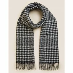 Autograph Pure Wool Dogstooth Scarf Men Black Mix