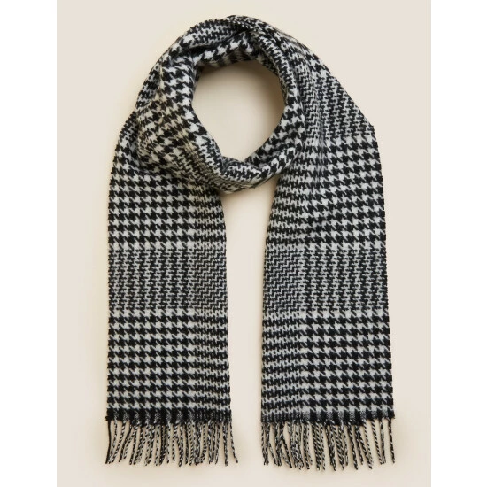 Autograph Pure Wool Dogstooth Scarf Men Black Mix 3 Autograph Pure Wool Dogstooth Scarf Men Black Mix - Image 3