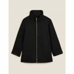 Autograph Wool Rich Funnel Neck Jacket With Cashmere Women Black
