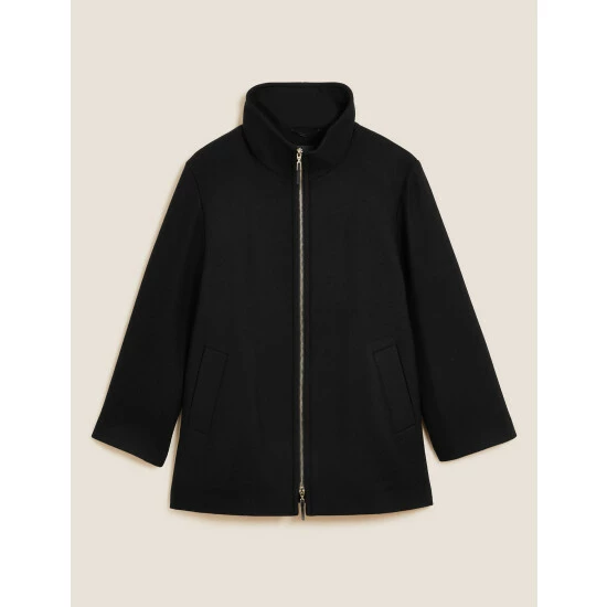 Autograph Wool Rich Funnel Neck Jacket With Cashmere Women Black 1 Autograph Wool Rich Funnel Neck Jacket With Cashmere Women Black