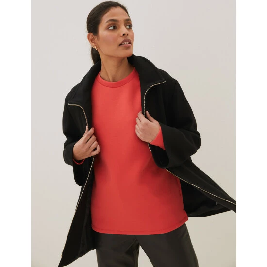 Autograph Wool Rich Funnel Neck Jacket With Cashmere Women Black 2 Autograph Wool Rich Funnel Neck Jacket With Cashmere Women Black - Image 2