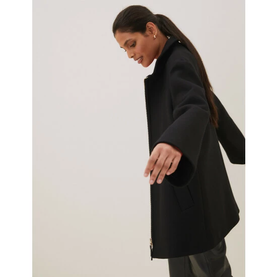Autograph Wool Rich Funnel Neck Jacket With Cashmere Women Black 4 Autograph Wool Rich Funnel Neck Jacket With Cashmere Women Black - Image 4