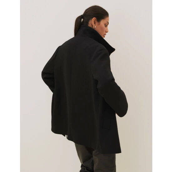 Autograph Wool Rich Funnel Neck Jacket With Cashmere Women Black 6 Autograph Wool Rich Funnel Neck Jacket With Cashmere Women Black - Image 6
