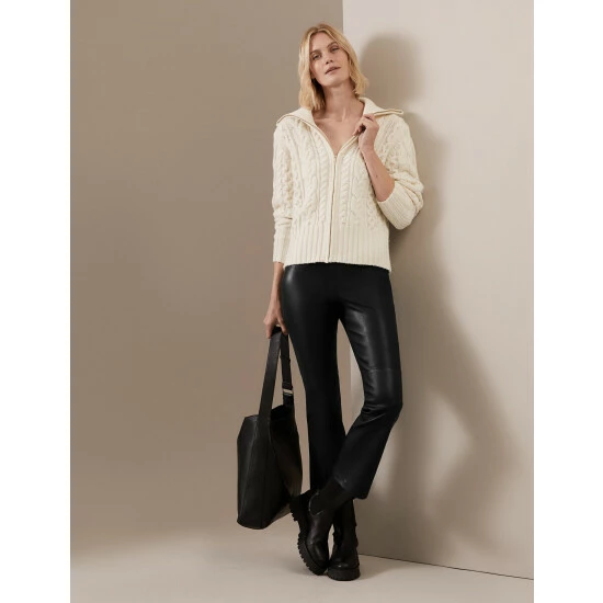 Autograph Leather Flared Cropped Trousers Women Black 3 Autograph Leather Flared Cropped Trousers Women Black - Image 3