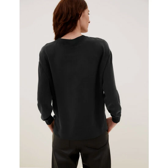Autograph Premium Pure Silk Long Sleeve Top Women Black 4 Autograph Premium Pure Silk Long Sleeve Top Women Black - Image 4