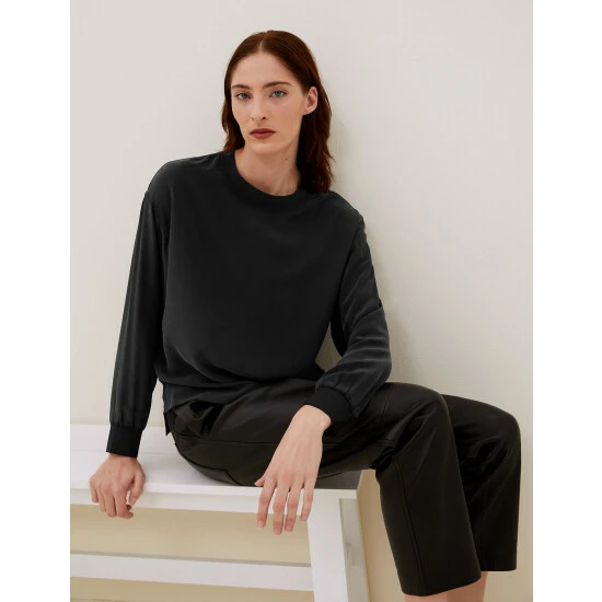 Autograph Premium Pure Silk Long Sleeve Top Women Black 6 Autograph Premium Pure Silk Long Sleeve Top Women Black - Image 6