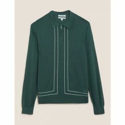 Autograph Zip Neck Knitted Polo Shirt With Silk Men Dark Green