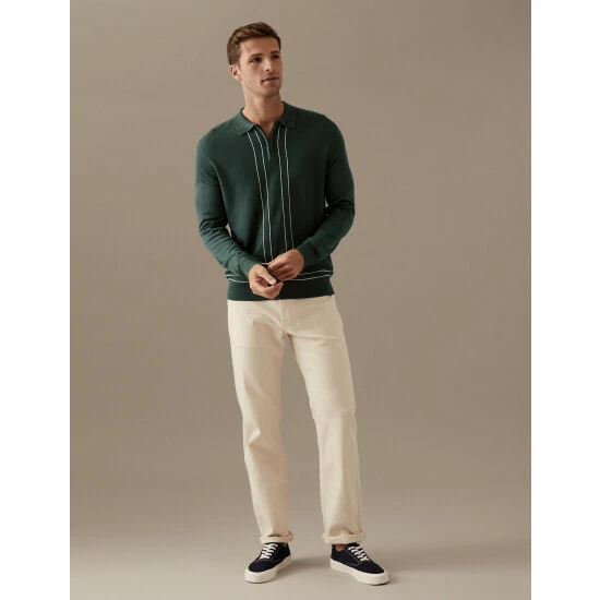 Autograph Zip Neck Knitted Polo Shirt With Silk Men Dark Green 2 Autograph Zip Neck Knitted Polo Shirt With Silk Men Dark Green - Image 2