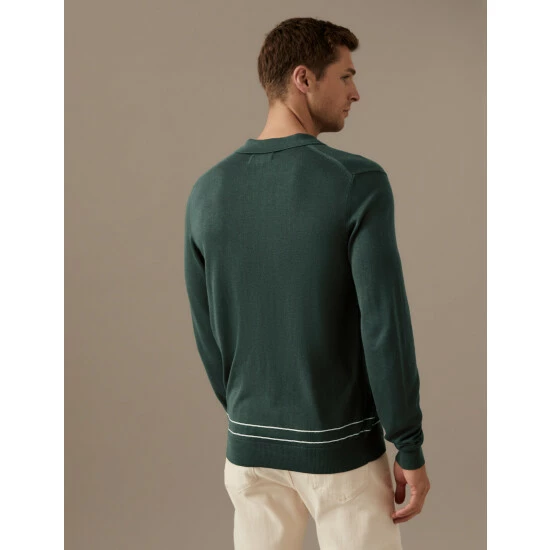 Autograph Zip Neck Knitted Polo Shirt With Silk Men Dark Green 5 Autograph Zip Neck Knitted Polo Shirt With Silk Men Dark Green - Image 5