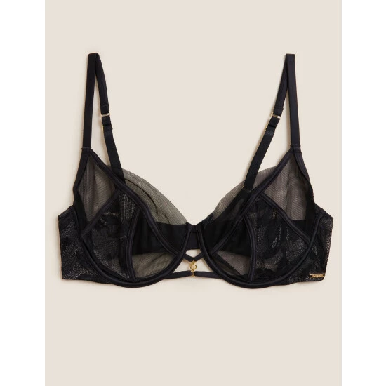 Autograph Lexington Lace & Mesh Wired Full Cup Bra A-E Lingerie Black 1 Autograph Lexington Lace & Mesh Wired Full Cup Bra A-E Lingerie Black