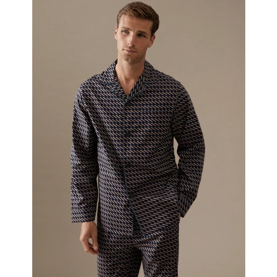 Autograph Premium Cotton Geo Print Pyjama Bottoms Men Navy Mix 2 Autograph Premium Cotton Geo Print Pyjama Bottoms Men Navy Mix - Image 2