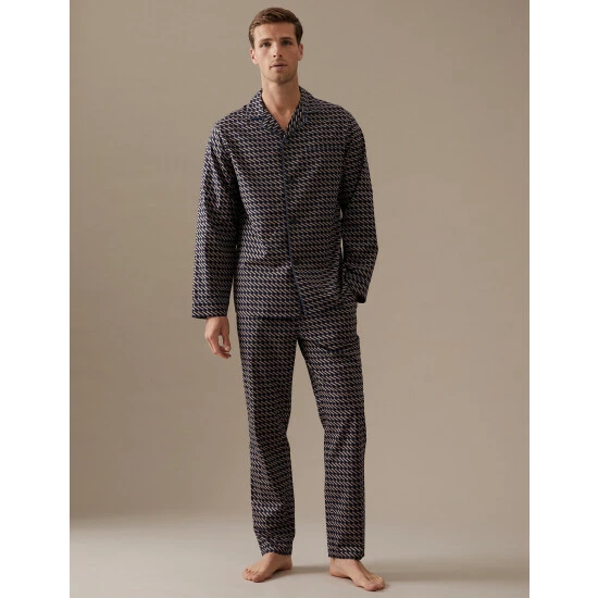 Autograph Premium Cotton Geo Print Pyjama Bottoms Men Navy Mix 6 Autograph Premium Cotton Geo Print Pyjama Bottoms Men Navy Mix - Image 6