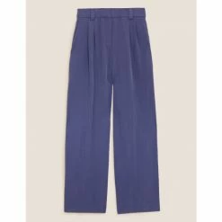 Autograph Pure Tencel™ Pleat Front Wide Leg Trousers Women French Navy