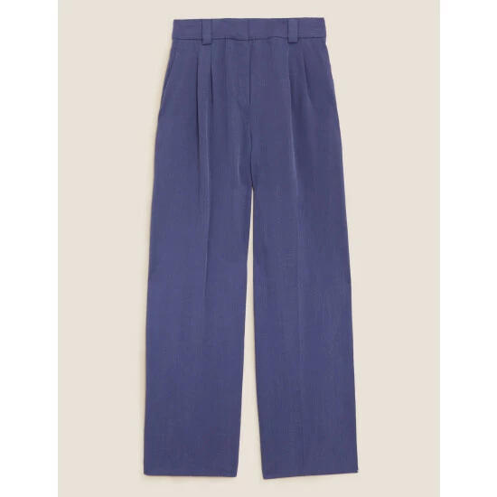 Autograph Pure Tencel™ Pleat Front Wide Leg Trousers Women French Navy 1 Autograph Pure Tencel™ Pleat Front Wide Leg Trousers Women French Navy