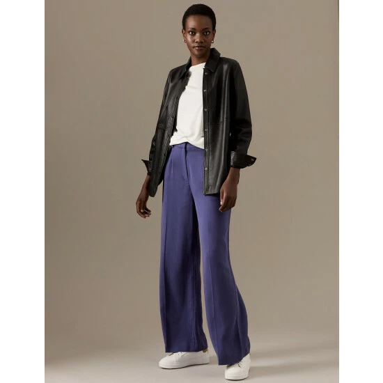 Autograph Pure Tencel™ Pleat Front Wide Leg Trousers Women French Navy 2 Autograph Pure Tencel™ Pleat Front Wide Leg Trousers Women French Navy - Image 2