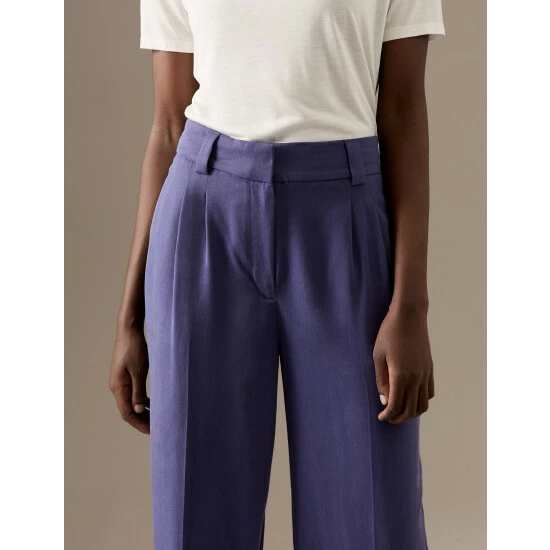 Autograph Pure Tencel™ Pleat Front Wide Leg Trousers Women French Navy 4 Autograph Pure Tencel™ Pleat Front Wide Leg Trousers Women French Navy - Image 4