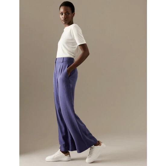 Autograph Pure Tencel™ Pleat Front Wide Leg Trousers Women French Navy 7 Autograph Pure Tencel™ Pleat Front Wide Leg Trousers Women French Navy - Image 7
