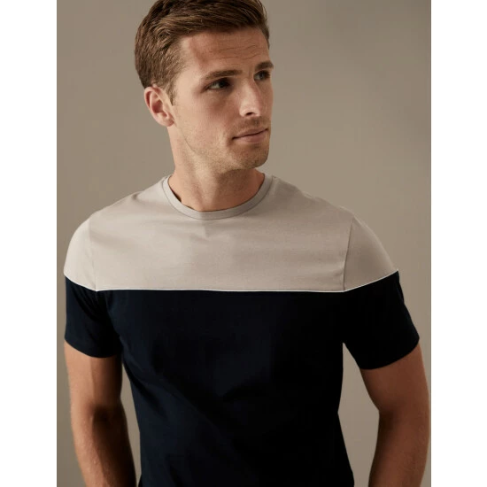 Autograph Premium Cotton Colour Block T-Shirt Men Navy Mix 4 Autograph Premium Cotton Colour Block T-Shirt Men Navy Mix - Image 4
