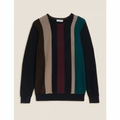 Autograph Premium Cotton Striped Crew Neck Jumper Men Multi