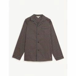 Autograph Premium Cotton Rich Geo Print Pyjama Top Men Navy Mix