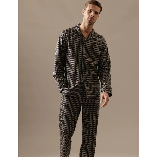 Autograph Premium Cotton Rich Geo Print Pyjama Top Men Navy Mix 2 Autograph Premium Cotton Rich Geo Print Pyjama Top Men Navy Mix - Image 2