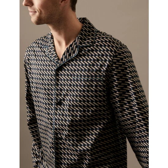 Autograph Premium Cotton Rich Geo Print Pyjama Top Men Navy Mix 4 Autograph Premium Cotton Rich Geo Print Pyjama Top Men Navy Mix - Image 4