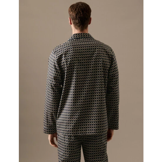 Autograph Premium Cotton Rich Geo Print Pyjama Top Men Navy Mix 5 Autograph Premium Cotton Rich Geo Print Pyjama Top Men Navy Mix - Image 5