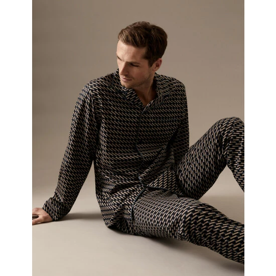 Autograph Premium Cotton Rich Geo Print Pyjama Top Men Navy Mix 6 Autograph Premium Cotton Rich Geo Print Pyjama Top Men Navy Mix - Image 6