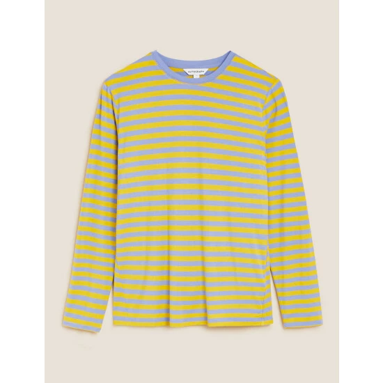 Autograph Jersey Striped Round Neck Long Sleeve Top Women Gold Mix 1 Autograph Jersey Striped Round Neck Long Sleeve Top Women Gold Mix