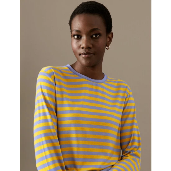 Autograph Jersey Striped Round Neck Long Sleeve Top Women Gold Mix 2 Autograph Jersey Striped Round Neck Long Sleeve Top Women Gold Mix - Image 2