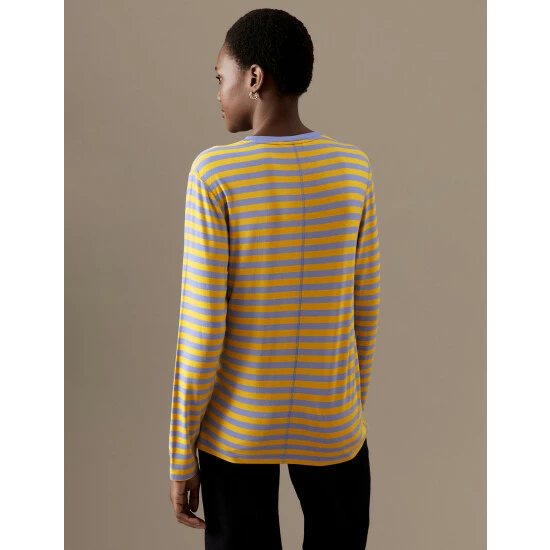 Autograph Jersey Striped Round Neck Long Sleeve Top Women Gold Mix 5 Autograph Jersey Striped Round Neck Long Sleeve Top Women Gold Mix - Image 5