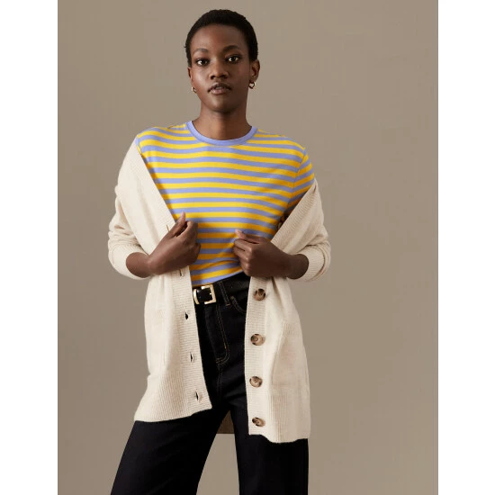 Autograph Jersey Striped Round Neck Long Sleeve Top Women Gold Mix 6 Autograph Jersey Striped Round Neck Long Sleeve Top Women Gold Mix - Image 6