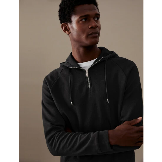 Autograph Cotton Blend Half Zip Hoodie Men Black 2 Autograph Cotton Blend Half Zip Hoodie Men Black - Image 2