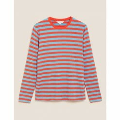 Autograph Jersey Striped Round Neck Top Women Orange Mix