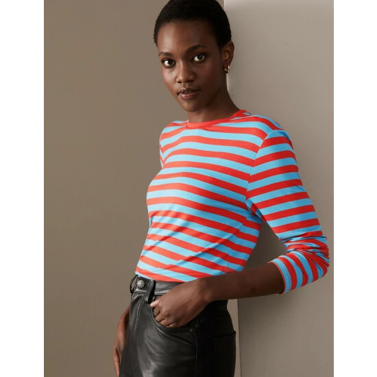 Autograph Jersey Striped Round Neck Top Women Orange Mix 2 Autograph Jersey Striped Round Neck Top Women Orange Mix - Image 2