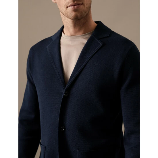 Autograph Cotton Modal Knitted Blazer Men Navy 5 Autograph Cotton Modal Knitted Blazer Men Navy - Image 5