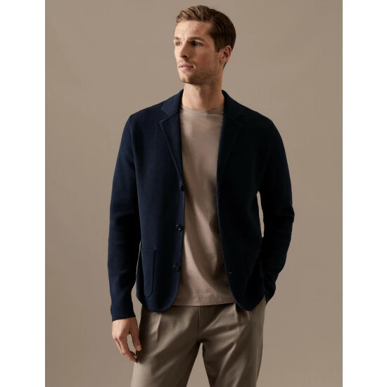 Autograph Cotton Modal Knitted Blazer Men Navy 6 Autograph Cotton Modal Knitted Blazer Men Navy - Image 6