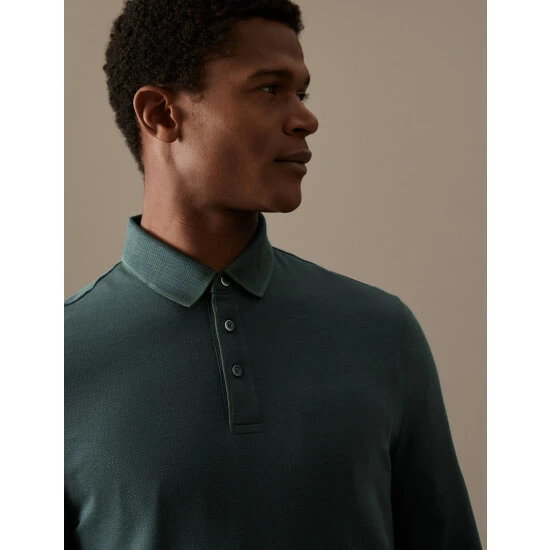 Autograph Cotton Blend Polo Shirt Men Grey Mix 2 Autograph Cotton Blend Polo Shirt Men Grey Mix - Image 2