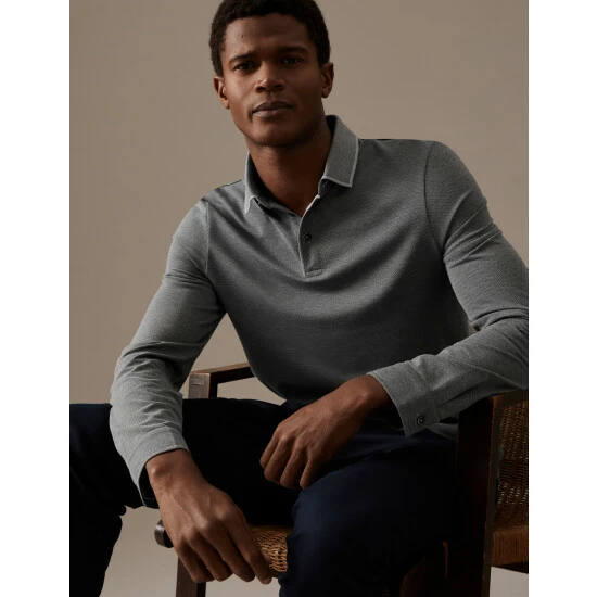 Autograph Cotton Blend Polo Shirt Men Grey Mix 7 Autograph Cotton Blend Polo Shirt Men Grey Mix - Image 7