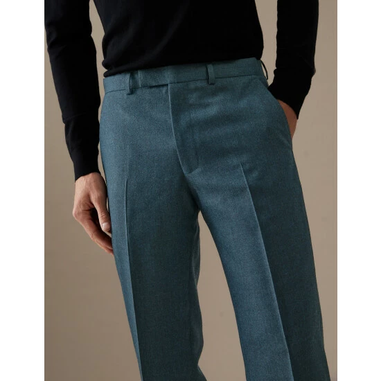 Autograph Tailored Fit Wool With Cashmere Trousers Men Teal 2 Autograph Tailored Fit Wool With Cashmere Trousers Men Teal - Image 2