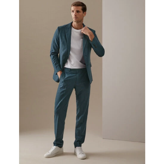 Autograph Tailored Fit Wool With Cashmere Trousers Men Teal 4 Autograph Tailored Fit Wool With Cashmere Trousers Men Teal - Image 4