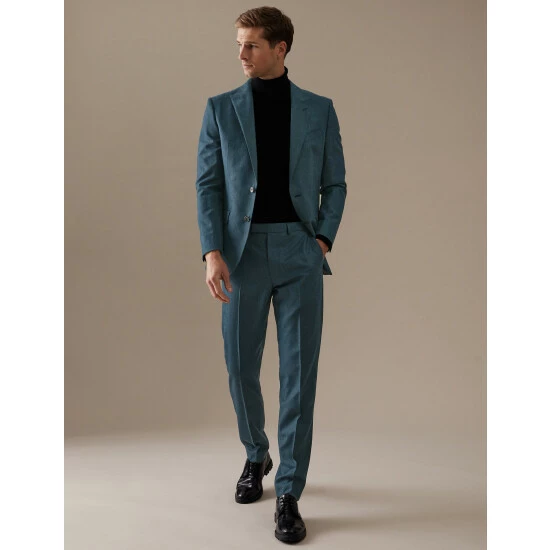 Autograph Tailored Fit Wool With Cashmere Trousers Men Teal 8 Autograph Tailored Fit Wool With Cashmere Trousers Men Teal - Image 8