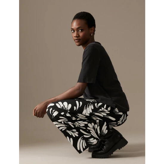 Autograph Jersey Printed Wide Leg Trousers Women Black Mix 3 Autograph Jersey Printed Wide Leg Trousers Women Black Mix - Image 3