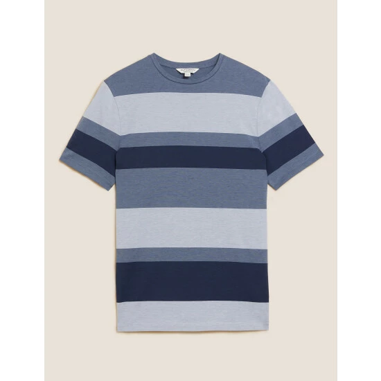 Autograph Slim Fit Cotton Striped T-Shirt Men Medium Blue 1 Autograph Slim Fit Cotton Striped T-Shirt Men Medium Blue